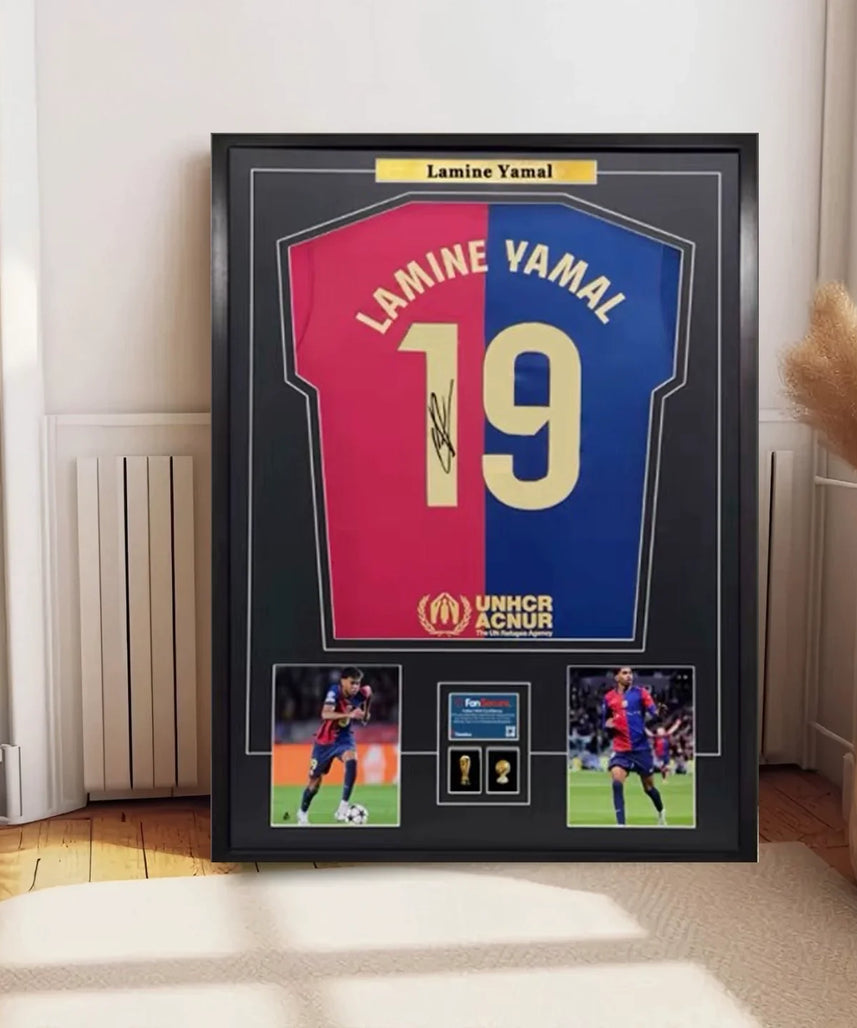 Lamine Yamal 19 Barcelona Signed Framed Jersey